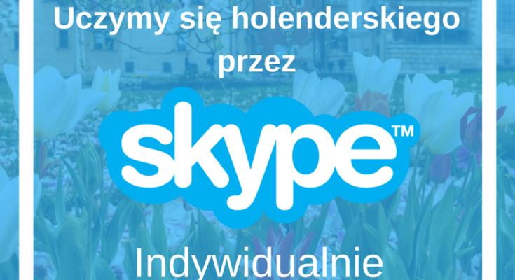 Grafika przedstawiająca lekcje języka holenderskiego przez Skypa.